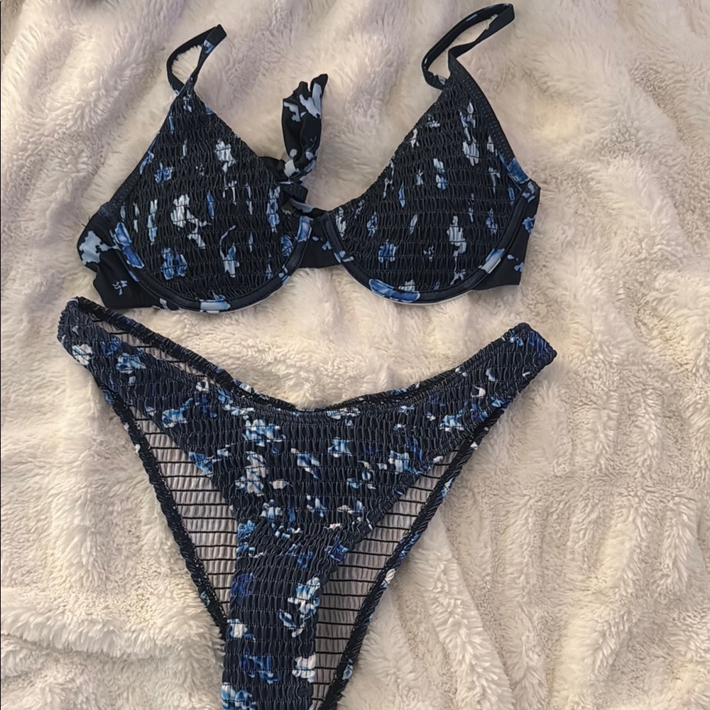 SHEIN Blue and Black Metallic Bikini Set